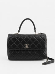 Chanel Top Handle Flap Bag Black Leather
