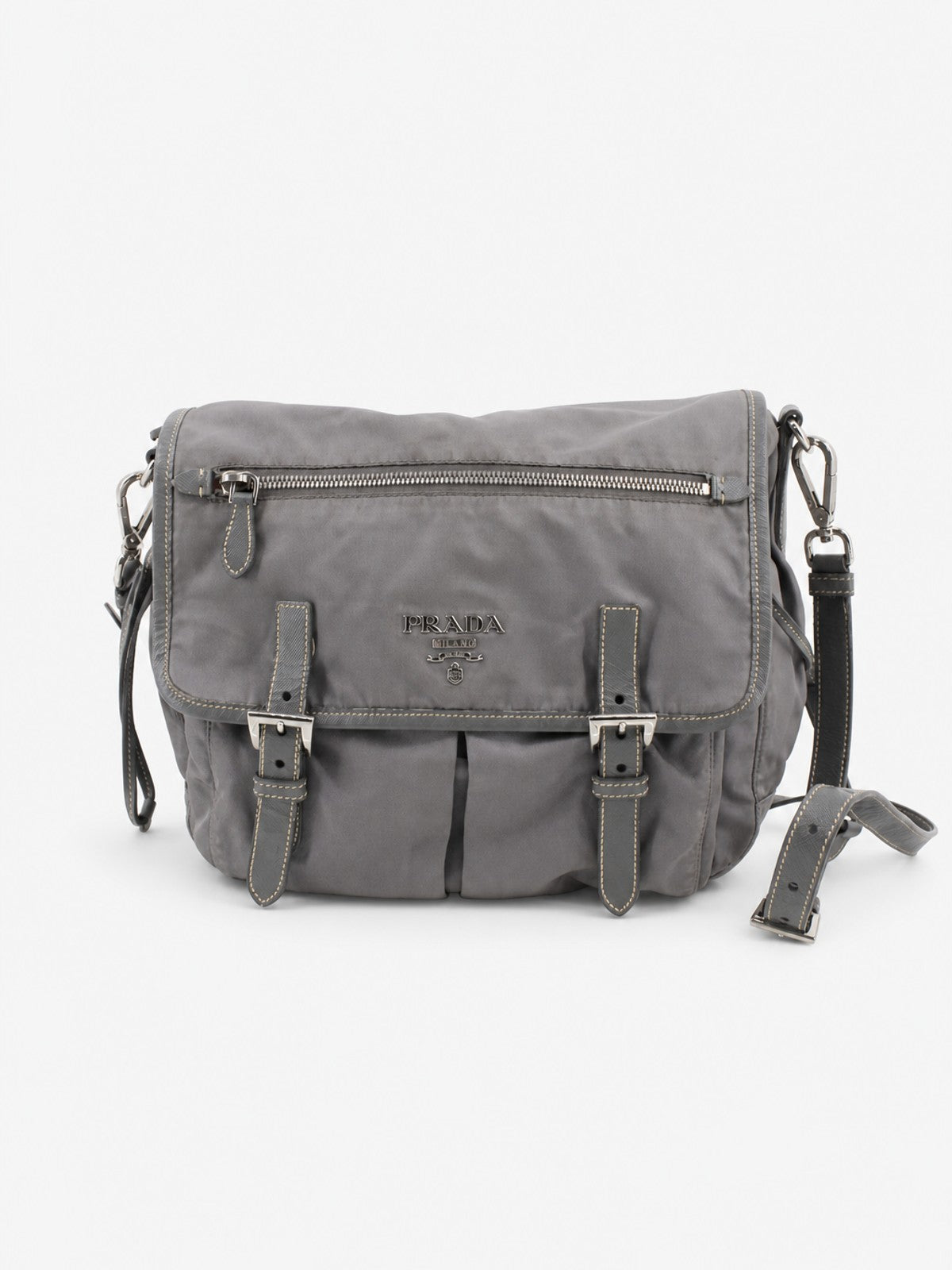 Prada Double Buckle Messenger Grey Soft nylon