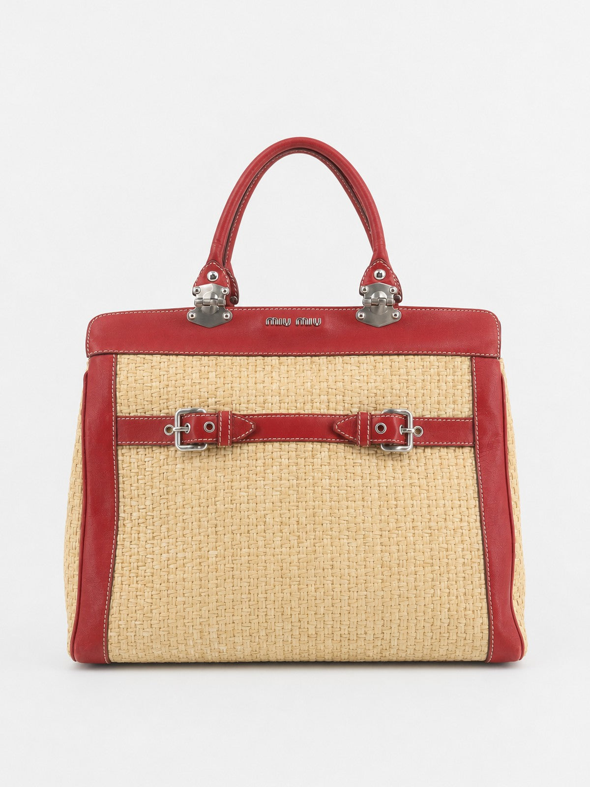 Miu Miu Hand Bag Red Raffia